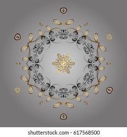 Snowflake vector design in light colors. Snow flakes background with doodles and golden elements.