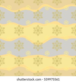 Snowflake vector design in neutral and yellow colors. Seamless pattern. Snow flakes background.