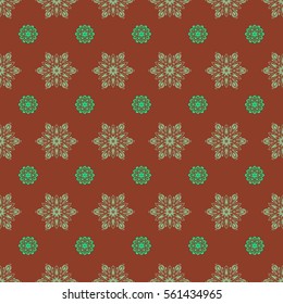 Snowflake vector design on brown background. Seamless pattern. Snow flakes background.