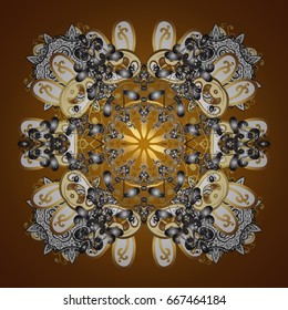 Snowflake vector design on brown background. Seamless pattern. Snow flakes background.