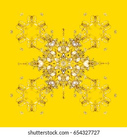 Snowflake vector design on yellow background. Snow flakes background.