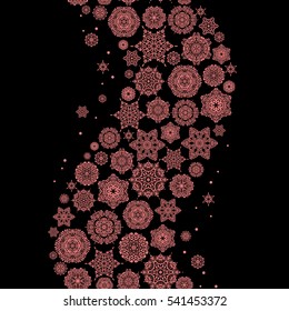 Snowflake vector design in pink colors. Seamless pattern. Snow flakes background.