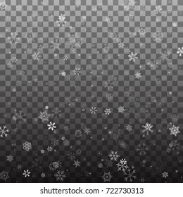 Snowflake vector. Falling Christmas snow fall isolated. Snowflakes decoration effect. Transparent snow flake pattern.