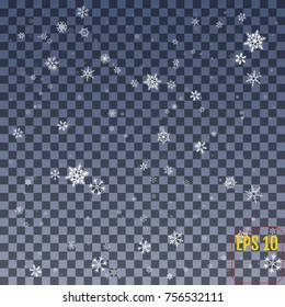 Snowflake vector. Falling Christmas snow fall isolated. Snowflakes decoration effect. Transparent snow flake pattern.