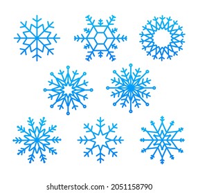 Snowflake vector icon background set white color. Winter blue christmas snow flake crystal element. Vector stock illustration.