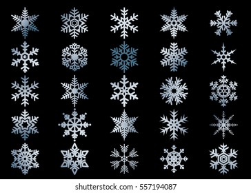 Snowflake vector icon background set white color. Winter blue christmas snow flake crystal element. Weather illustration ice collection. Xmas frost flat isolated silhouette symbol