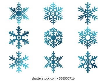 Snowflake Vector Icon Background Set White Color. Winter Blue Christmas Snow Flake Crystal Element. Weather Illustration Ice Collection. Xmas Frost Flat Isolated Silhouette Symbol