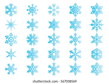 Snowflake Vector Icon Background Set White Color. Winter Blue Christmas Snow Flake Crystal Element. Weather Illustration Ice Collection. Xmas Frost Flat Isolated Silhouette Symbol