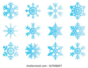 Snowflake vector icon background set white color. Winter blue christmas snow flake crystal element. Weather illustration ice collection. Xmas frost flat isolated silhouette symbol