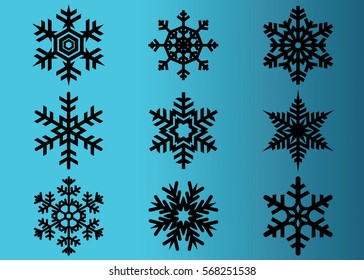 Snowflake vector icon background set white color. Winter blue christmas snow flake crystal element. Weather illustration ice collection. Xmas frost flat isolated silhouette symbol