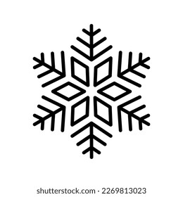 Schneeflocken, Vektorsymbol. Schwarzes Vektorelement einzeln auf weißem Hintergrund.