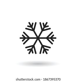 Snowflake vector icon. Black silhouette snow flake sign, isolated on white background.