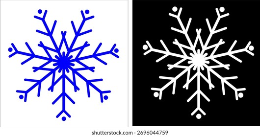 Icono de Vector de copo de nieve, negro, icono de copo de nieve azul blanco.
