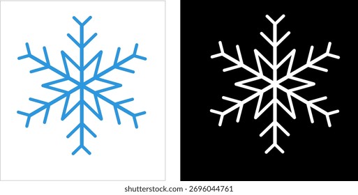 Snowflake vector icon, black, white blue snowflake icon.