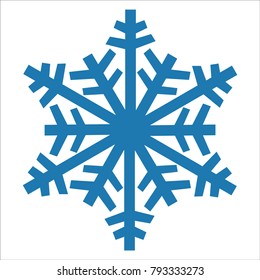 Snowflake Vector Icon Blue Color. Winter White Christmas Snow Flake Crystal Element. Weather Illustration Ice Collection. Xmas Frost Flat Isolated Silhouette Symbol