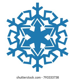 Snowflake vector icon blue color. Winter white christmas snow flake crystal element. Weather illustration ice collection. Xmas frost flat isolated silhouette symbol