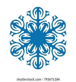 Snowflake vector icon blue color. Winter white christmas snow flake crystal element. Weather illustration ice collection. Xmas frost flat isolated silhouette symbol