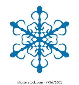 Snowflake vector icon blue color. Winter white christmas snow flake crystal element. Weather illustration ice collection. Xmas frost flat isolated silhouette symbol