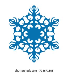 Snowflake vector icon blue color. Winter white christmas snow flake crystal element. Weather illustration ice collection. Xmas frost flat isolated silhouette symbol