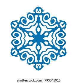 Snowflake vector icon blue color. Winter white christmas snow flake crystal element. Weather illustration ice collection. Xmas frost flat isolated silhouette symbol