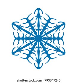 Snowflake vector icon blue color. Winter white christmas snow flake crystal element. Weather illustration ice collection. Xmas frost flat isolated silhouette symbol