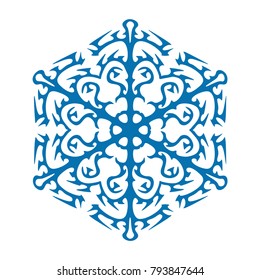 Snowflake vector icon blue color. Winter white christmas snow flake crystal element. Weather illustration ice collection. Xmas frost flat isolated silhouette symbol