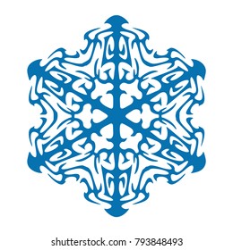 Snowflake vector icon blue color. Winter white christmas snow flake crystal element. Weather illustration ice collection. Xmas frost flat isolated silhouette symbol