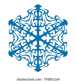 Snowflake vector icon blue color. Winter white christmas snow flake crystal element. Weather illustration ice collection. Xmas frost flat isolated silhouette symbol
