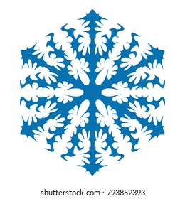 Snowflake vector icon blue color. Winter white christmas snow flake crystal element. Weather illustration ice collection. Xmas frost flat isolated silhouette symbol