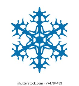 Snowflake vector icon blue color. Winter white christmas snow flake crystal element. Weather illustration ice collection. Xmas frost flat isolated silhouette symbol