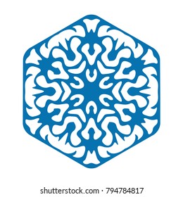 Snowflake vector icon blue color. Winter white christmas snow flake crystal element. Weather illustration ice collection. Xmas frost flat isolated silhouette symbol