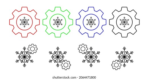 Snowflake vector icon in gear set illustration for ui and ux, website or mobile application