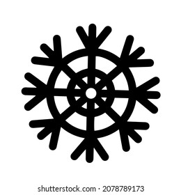 Snowflake vector icon. Hand-drawn illustration. Ice crystal sketch. Black and white Christmas concept for decoration, design of cards, invitations, printing, textiles, web.