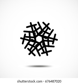 Snowflake Vector Icon Isolated. Black Frozt Symbol on White Background. Icy Snow Element for Winter Design