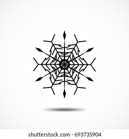 Snowflake Vector Icon Isolated. Black Frozt Symbol on White Background. Icy Snow Element for Winter Design