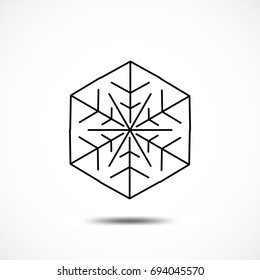 Snowflake Vector Icon Isolated. Black Frozt Symbol on White Background. Icy Snow Element for Winter Design