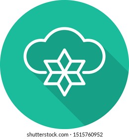 Snowflake vector icon isolated with long shadow. Snowing with cloud icon 