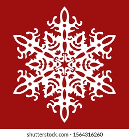 Snowflake vector icon. Isolated object on a red background. Template for graphic design of packaging, backgrounds, banners, logo or 2D game elements. Vector stock illustration.