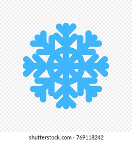 Snowflake Vector Icon Isolated on Light Transparent Background. Simple Blue Snowflake Sign.
