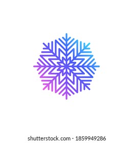 Icono vector copo de nieve en línea de arte para las vacaciones de Navidad. Gradiente de color vibrante a la moda. Copo de nieve lineal lindo aislado sobre fondo blanco. Decoración de las vacaciones de invierno. Icono de copo de nieve.