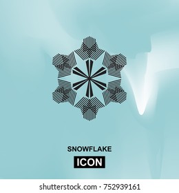 Snowflake vector icon on blue background. Simple snow logo. Winter symbol for web design