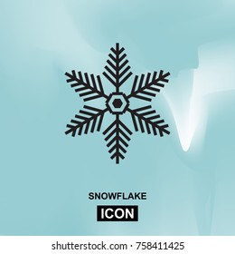 Snowflake vector icon on blue background. Simple snow logo. Winter symbol for web design