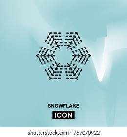 Snowflake vector icon on blue background. Simple snow logo. Winter symbol for web design
