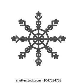 Snowflake vector icon on grey background.