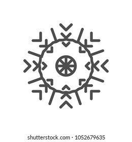 Snowflake vector icon on grey background.