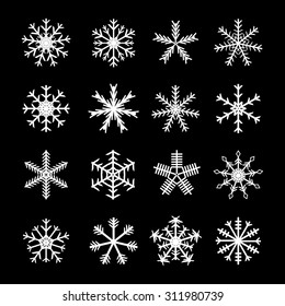 Snowflake vector icon set white on black