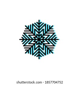 Snowflake vector icon in trendy minimalist style for Christmas holidays. Cute bright linear snowflake in black and cyan isolated on white background. Winter holidays decoration. Line art.