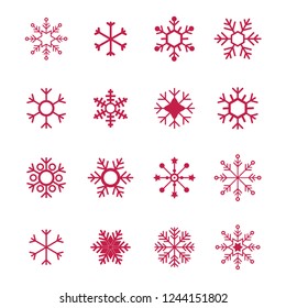 Snowflake vector icon white background set color. Winter blue christmas snow flat crystal element. ice collection. Xmas frost snow flake isolated. 12 icons