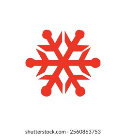 Snowflake vector icon.Snowflake red icon white background