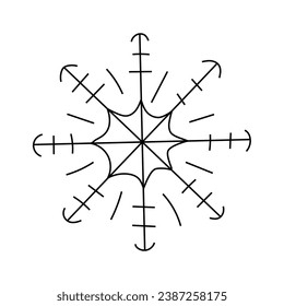 Snowflake. Vector illustration in doodle style. Isolated on white background.